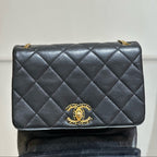 Chanel Rectangular Mini Flap Bag - Black Lambskin with Chain-Inlaid CC Logo - Gold Hardware