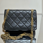 Chanel Rectangular Mini Flap Bag - Black Lambskin with Chain-Inlaid CC Logo - Gold Hardware