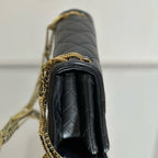 Chanel Rectangular Mini Flap Bag - Black Lambskin with Chain-Inlaid CC Logo - Gold Hardware