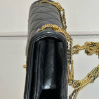 Chanel Rectangular Mini Flap Bag - Black Lambskin with Chain-Inlaid CC Logo - Gold Hardware