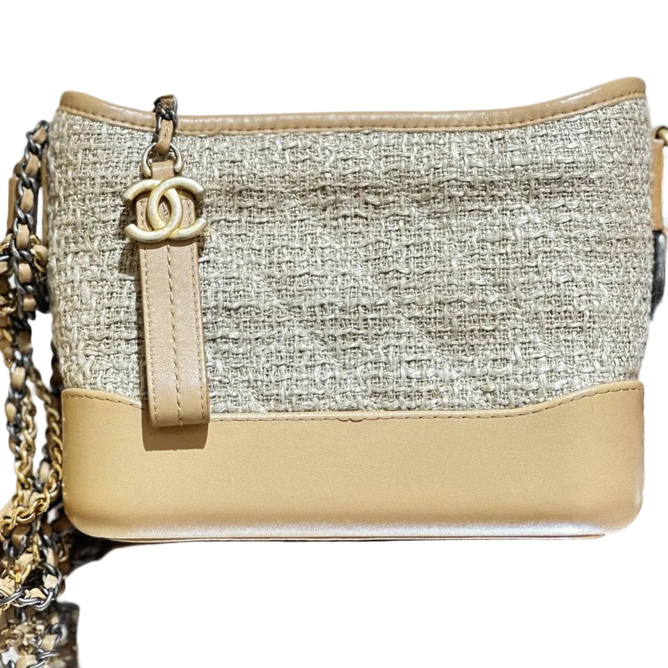 Chanel Gabrielle Hobo Bag - Beige Tweed and Tan Leather with Mixed Hardware