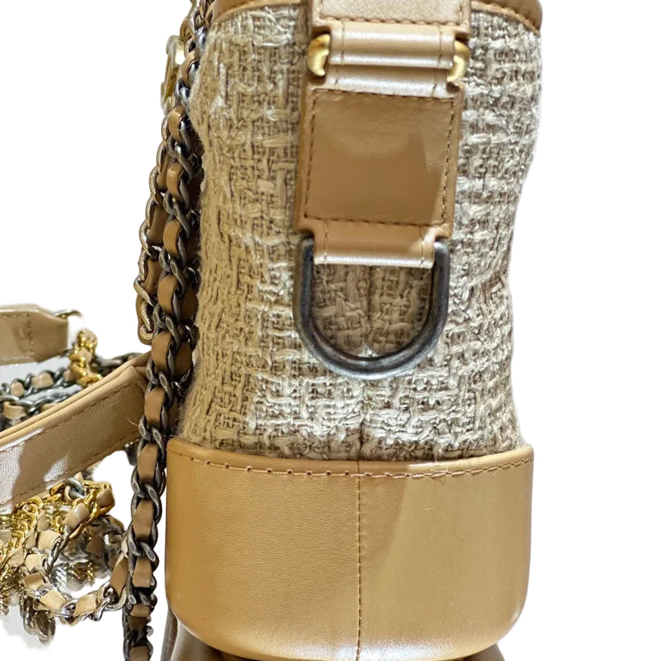 Chanel Gabrielle Hobo Bag - Beige Tweed and Tan Leather with Mixed Hardware
