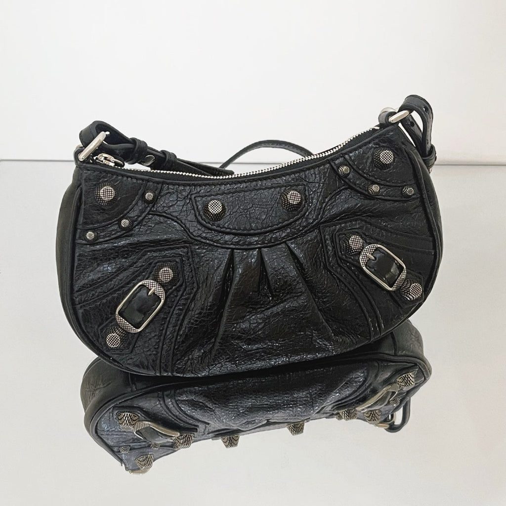 Balenciaga Le Cagole Mini Shoulder Bag in Black Arena Lambskin