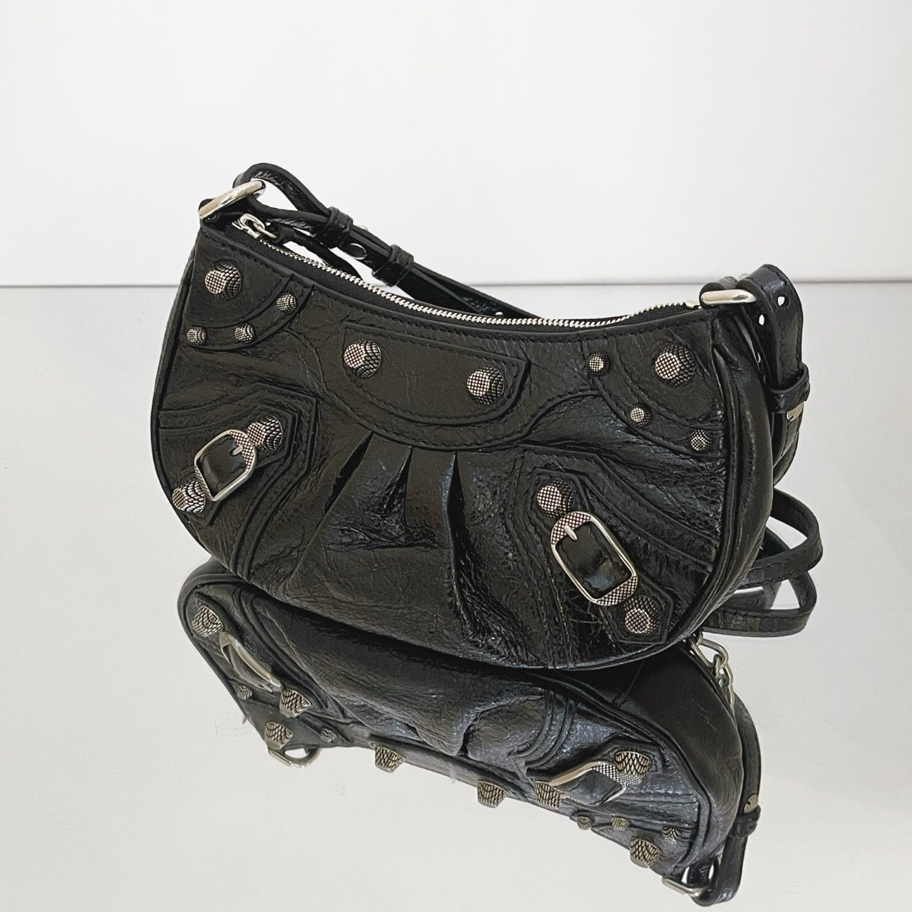 Balenciaga Le Cagole Mini Shoulder Bag in Black Arena Lambskin