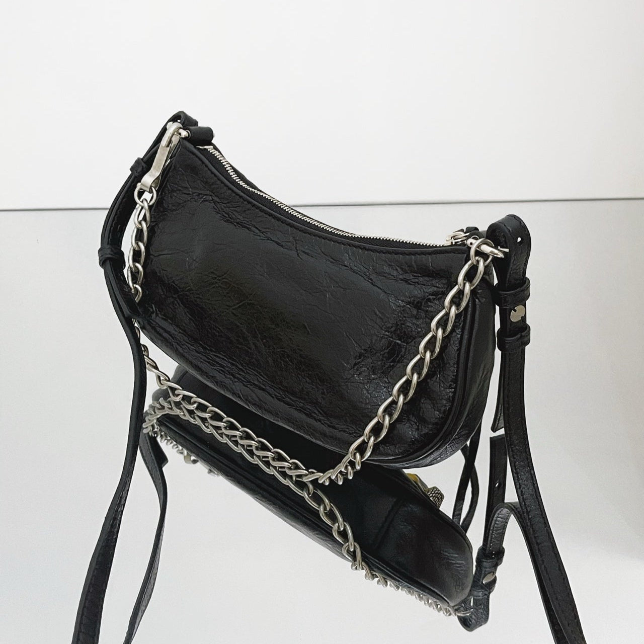 Balenciaga Le Cagole Mini Shoulder Bag in Black Arena Lambskin