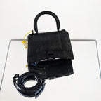 Balenciaga Hourglass XS Top Handle Bag – Black Shiny Crocodile-Embossed Calfskin