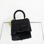 Balenciaga Hourglass XS Top Handle Bag – Black Shiny Crocodile-Embossed Calfskin