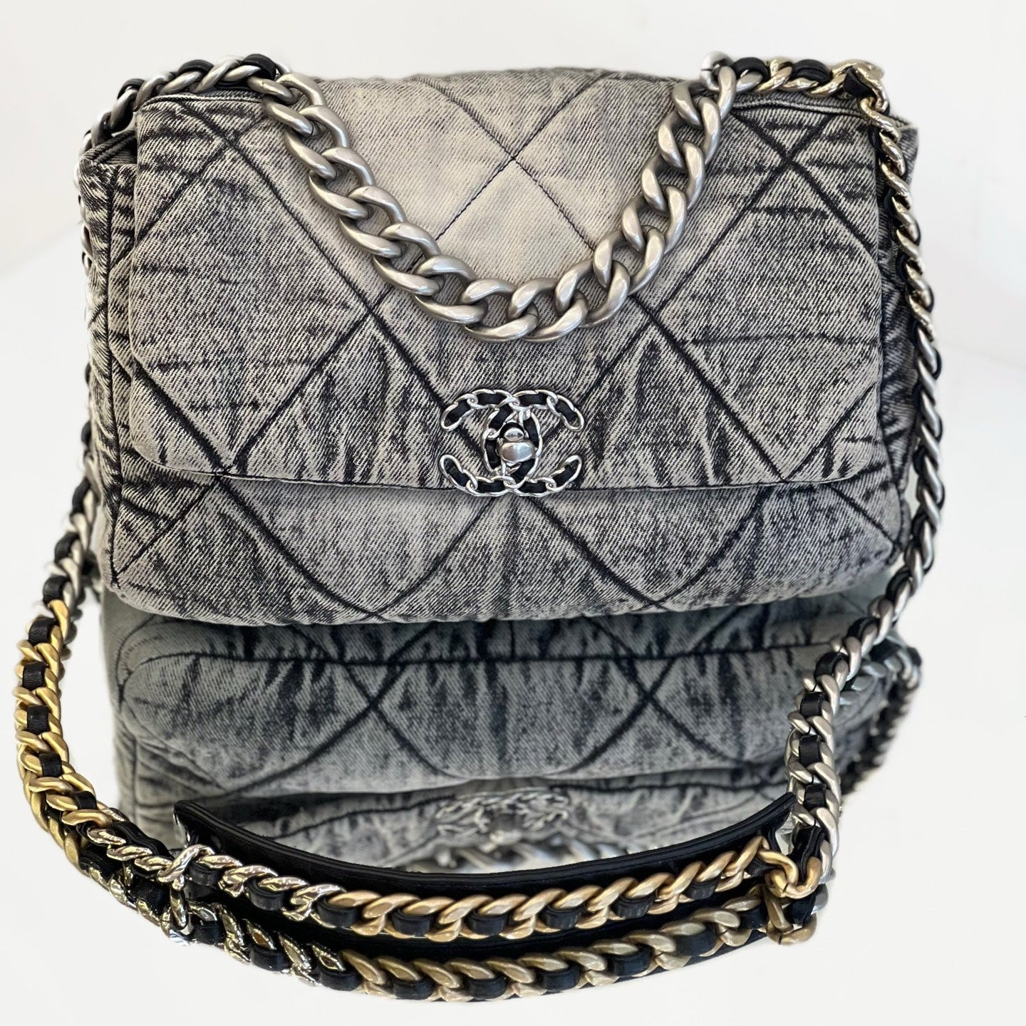 Chanel 19 Flap Bag Large Grey Acid Wash Denim