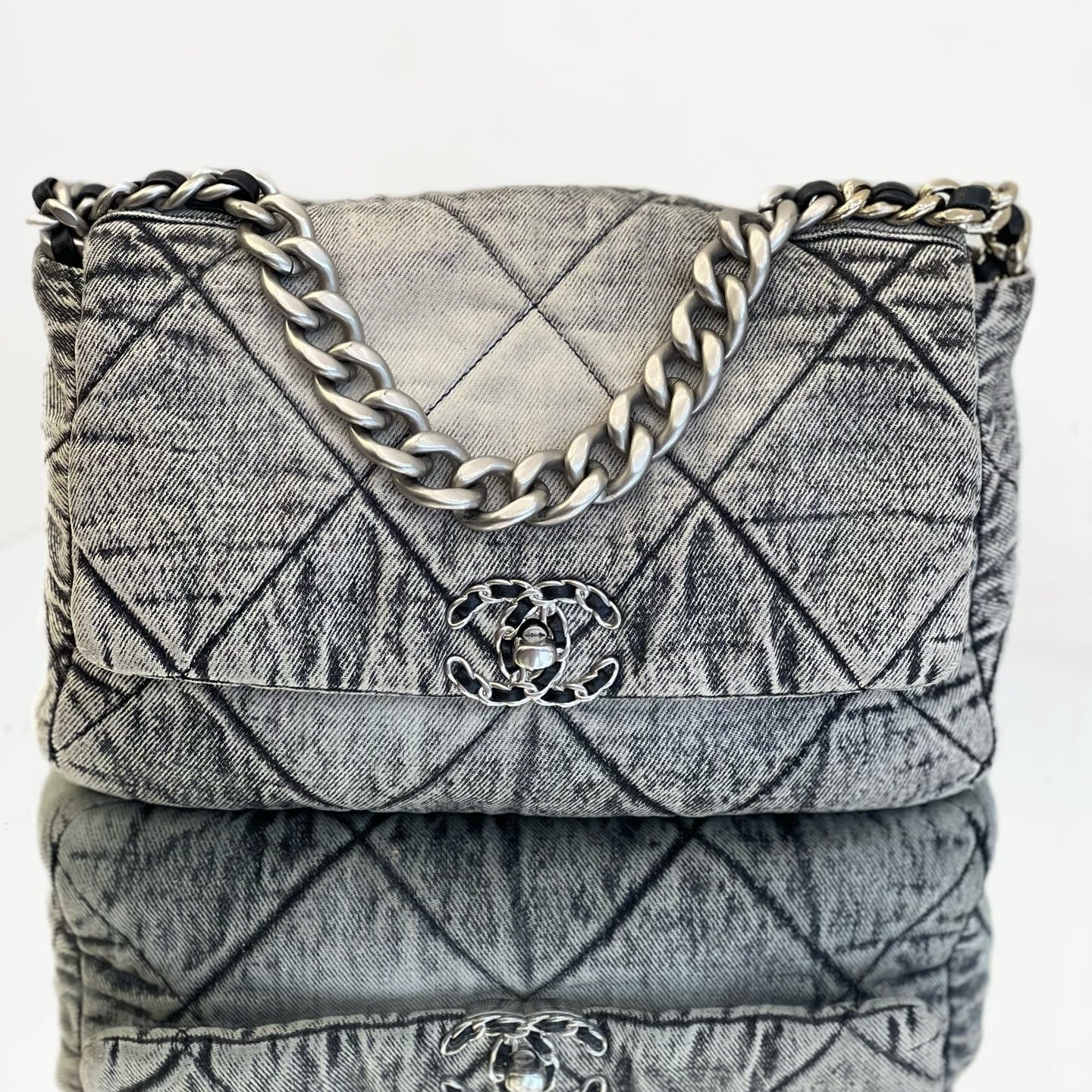 Chanel 19 Flap Bag Large Grey Acid Wash Denim