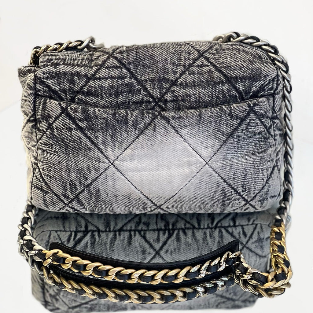 Chanel 19 Flap Bag Large Grey Acid Wash Denim