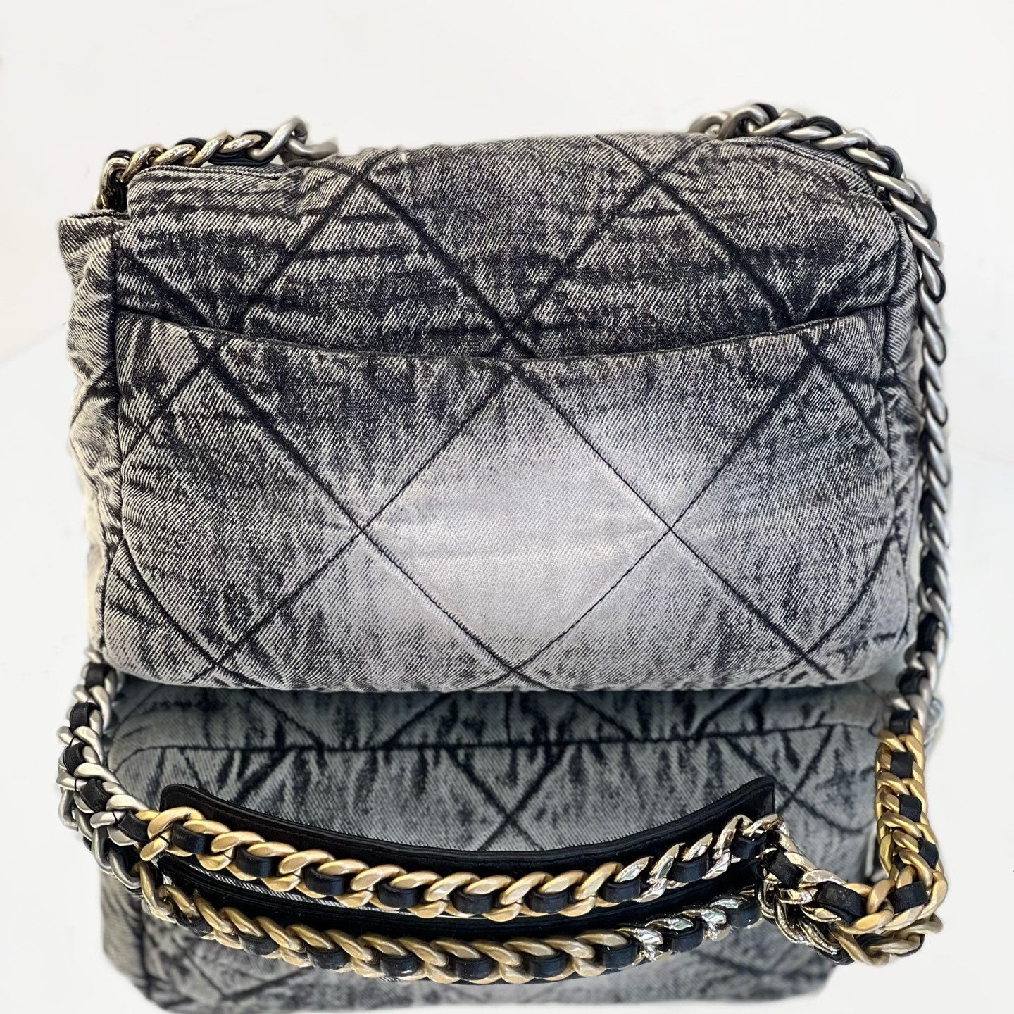 Chanel 19 Flap Bag Large Grey Acid Wash Denim