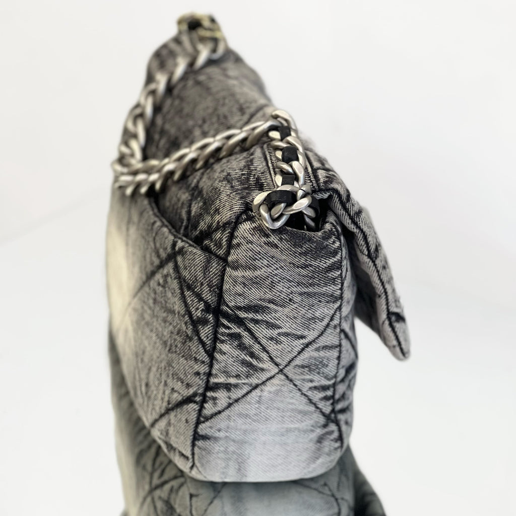 Chanel 19 Flap Bag Large Grey Acid Wash Denim