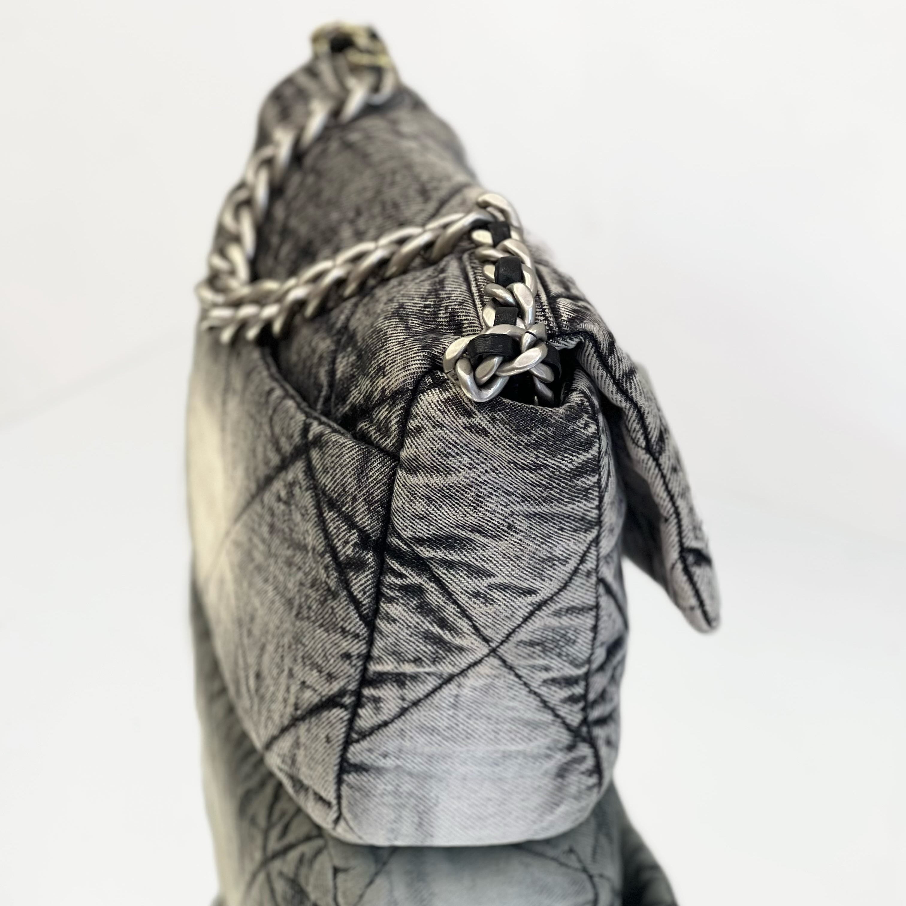 Chanel 19 Flap Bag Large Grey Acid Wash Denim