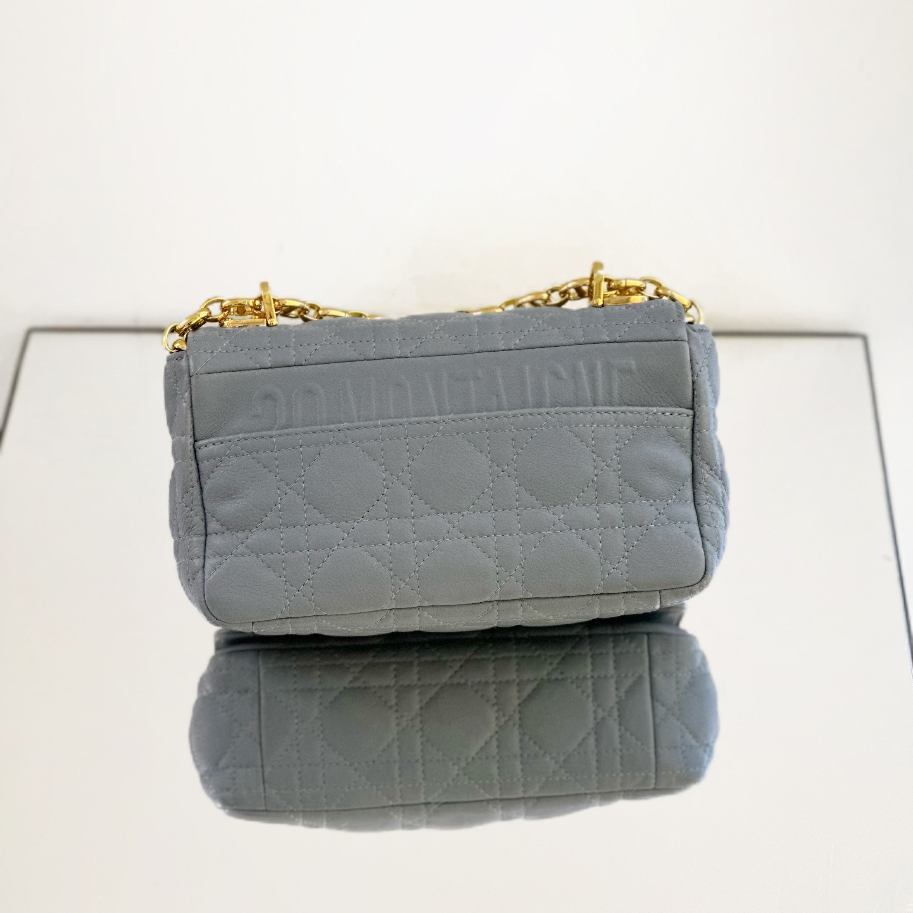 Medium Dior Caro Bag – Cloud Blue Cannage Calfskin with Gold-Finish Hardware