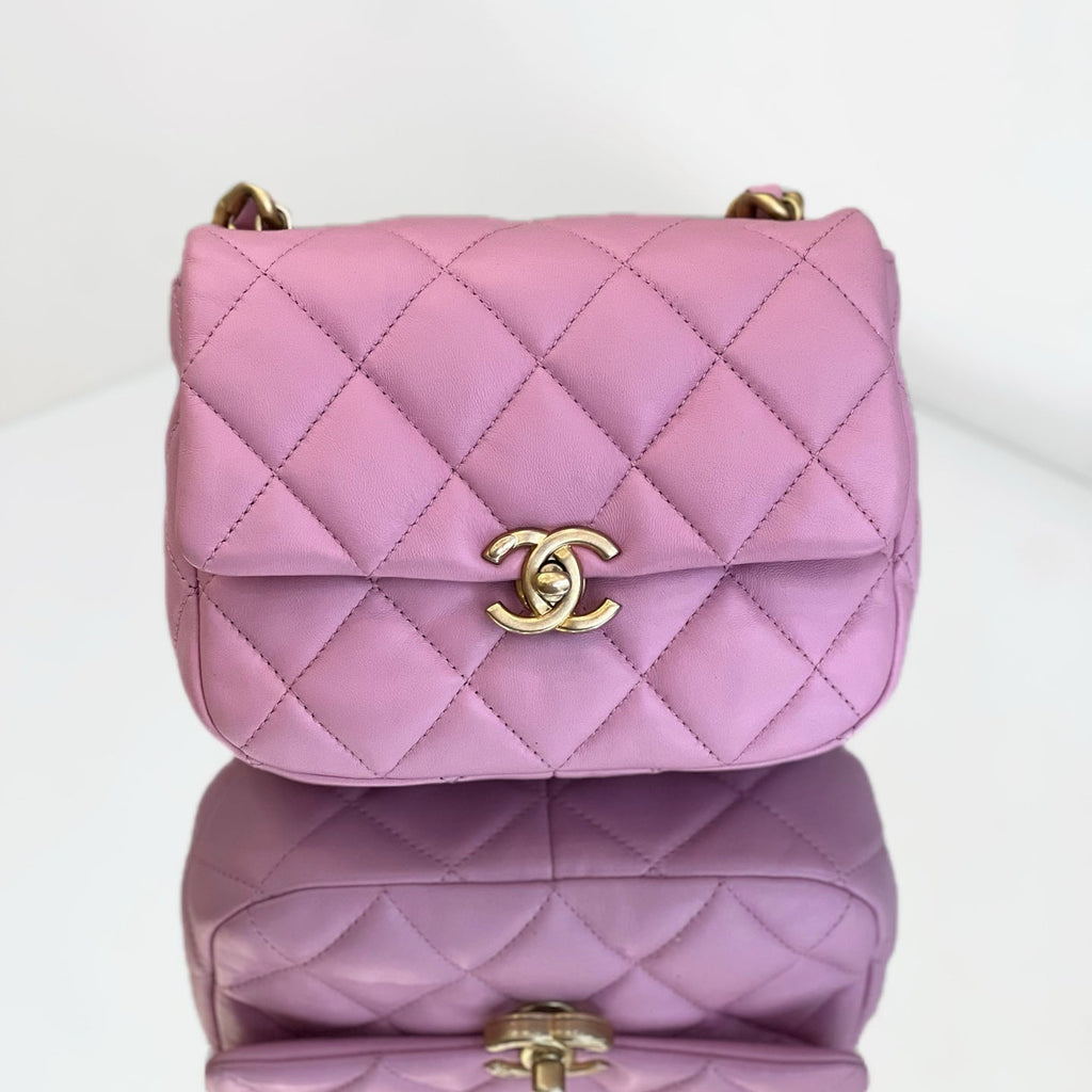Chanel Pink Quilted Leather Mini Round Flap Bag with Braided Leather Chain & Gold-Tone Hardware