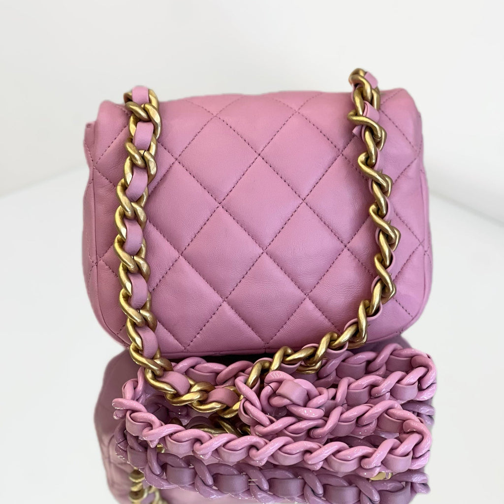 Chanel Pink Quilted Leather Mini Round Flap Bag with Braided Leather Chain & Gold-Tone Hardware