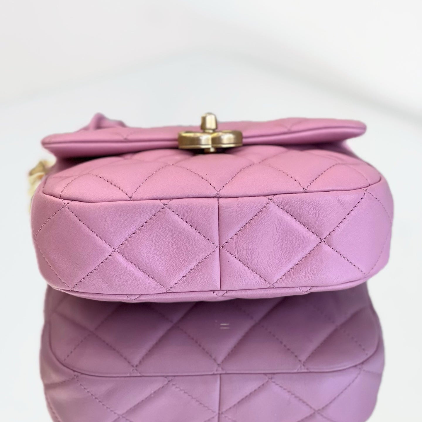 Chanel Pink Quilted Leather Mini Round Flap Bag with Braided Leather Chain & Gold-Tone Hardware