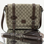 Gucci GG Supreme Messenger Bag - Interlocking G Satchel with Brown Leather Trim
