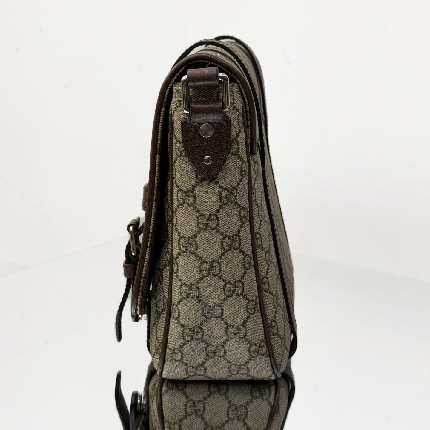 Gucci GG Supreme Messenger Bag - Interlocking G Satchel with Brown Leather Trim