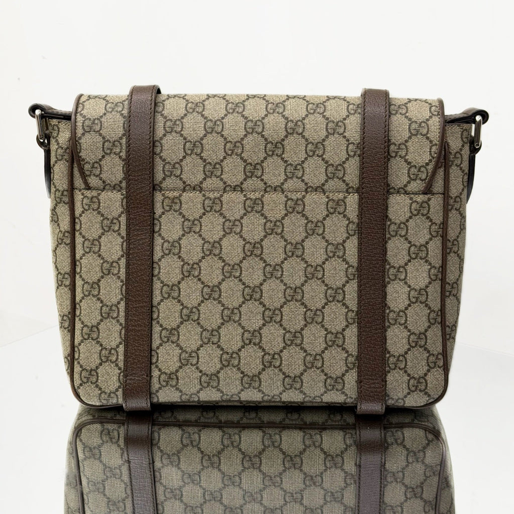 Gucci GG Supreme Messenger Bag - Interlocking G Satchel with Brown Leather Trim