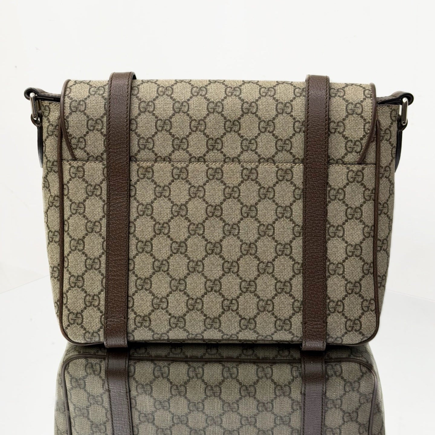Gucci GG Supreme Messenger Bag - Interlocking G Satchel with Brown Leather Trim