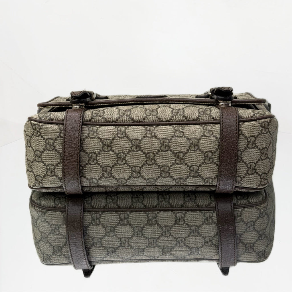 Gucci GG Supreme Messenger Bag - Interlocking G Satchel with Brown Leather Trim