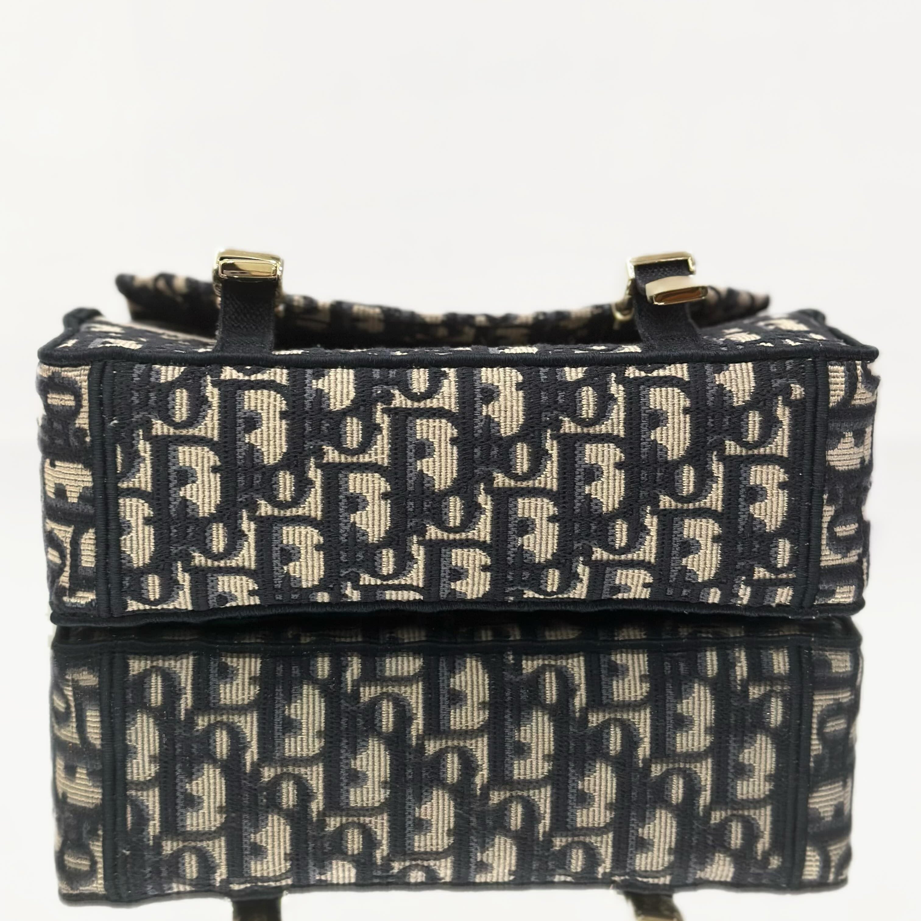 Dior Small DiorCamp Bag in Blue Dior Oblique Embroidery with Logo Strap