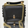 Fendi Kan I Scalloped Shoulder Bag – Black Smooth Leather with Gold-Finish Hardware