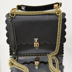 Fendi Kan I Scalloped Shoulder Bag – Black Smooth Leather with Gold-Finish Hardware