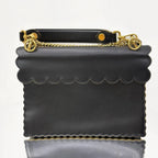 Fendi Kan I Scalloped Shoulder Bag – Black Smooth Leather with Gold-Finish Hardware