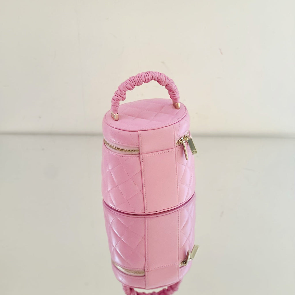 Chanel Quilted Caviar Small Vanity Case with Scrunchie Top Handle - Pink