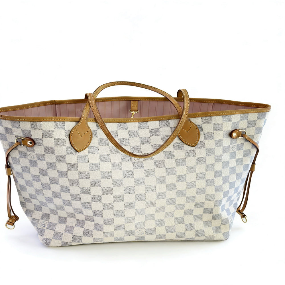 Louis Vuitton Neverfull Tote MM White Canvas Damier Azur