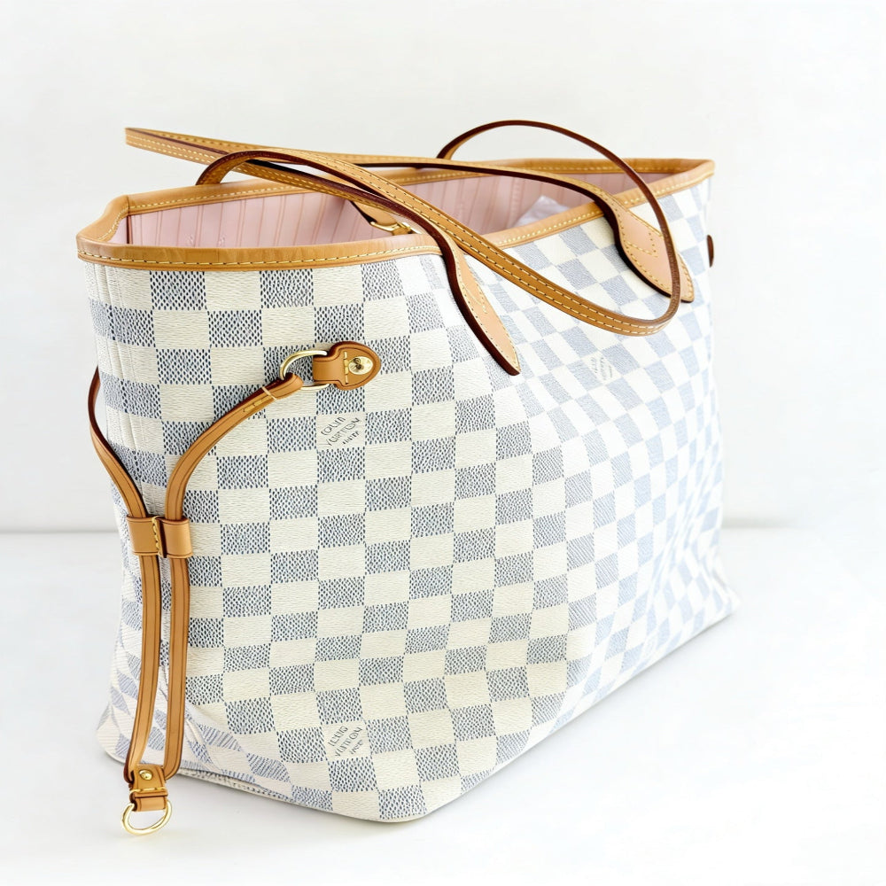 Louis Vuitton Neverfull Tote MM White Canvas Damier Azur