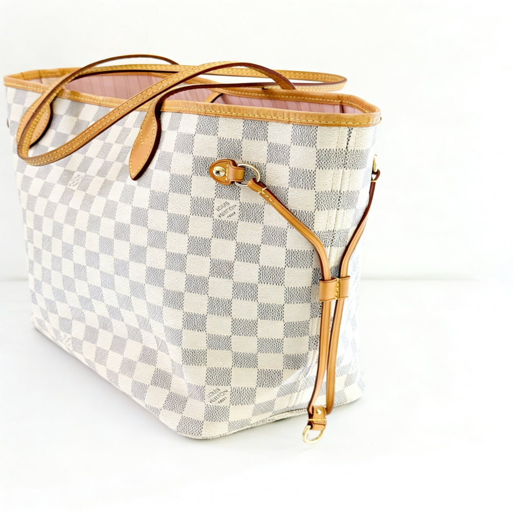 Louis Vuitton Neverfull Tote MM White Canvas Damier Azur