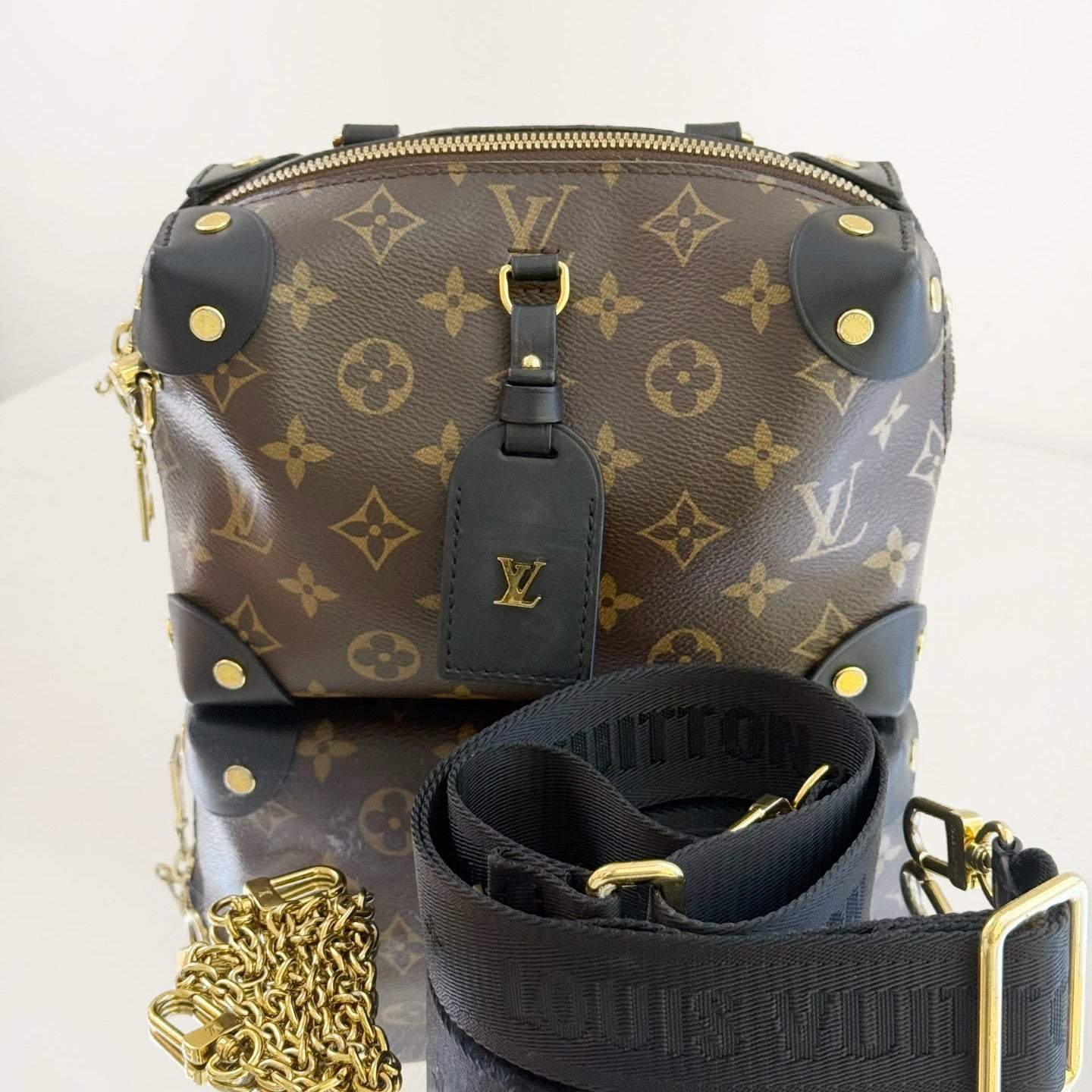 Louis Vuitton Petite Malle Souple in Monogram Canvas with Black Leather Trim
