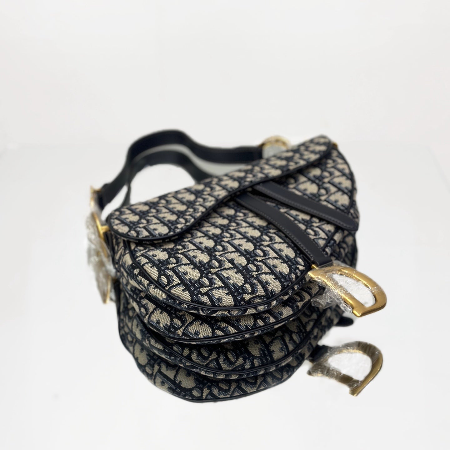 Dior Saddle Bag in Blue Dior Oblique Jacquard with Antique Gold-Tone Hardware