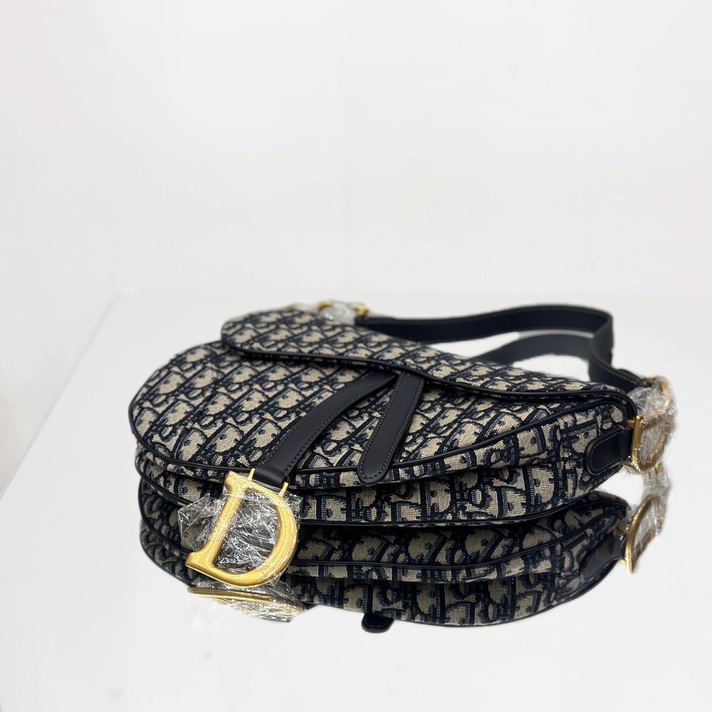 Dior Saddle Bag in Blue Dior Oblique Jacquard with Antique Gold-Tone Hardware