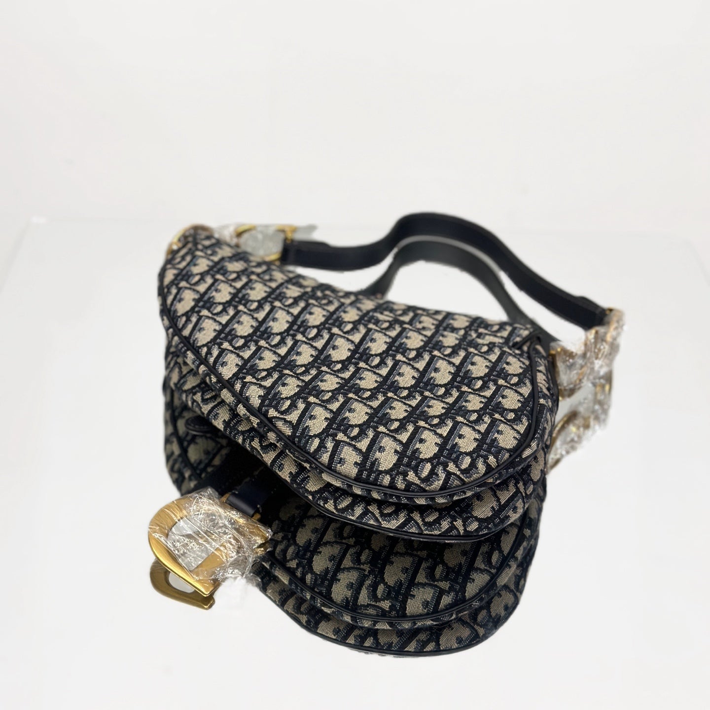Dior Saddle Bag in Blue Dior Oblique Jacquard with Antique Gold-Tone Hardware