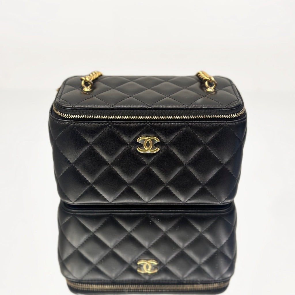 Chanel Quilted Lambskin Vanity Case with Embellished Bijoux Chain and Gold-Tone Hardware