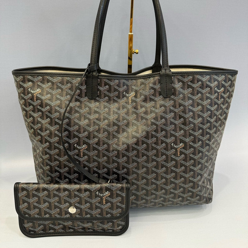 Authentic Goyard Saint Louis PM Tote Bag - Classic Black/Tan Goyardine Canvas
