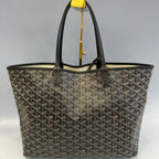 Authentic Goyard Saint Louis PM Tote Bag - Classic Black/Tan Goyardine Canvas
