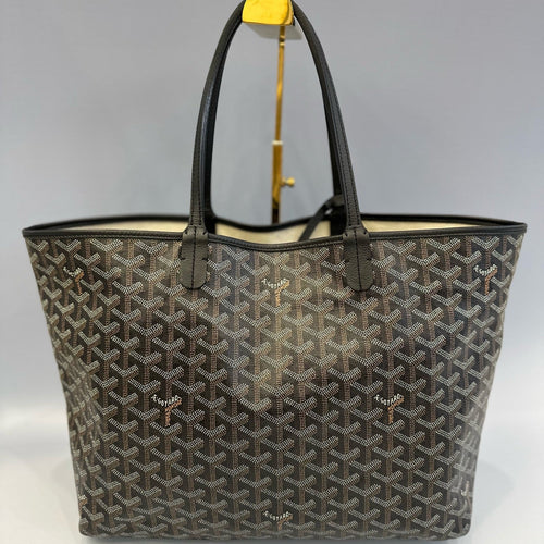 Authentic Goyard Saint Louis PM Tote Bag - Classic Black/Tan Goyardine Canvas
