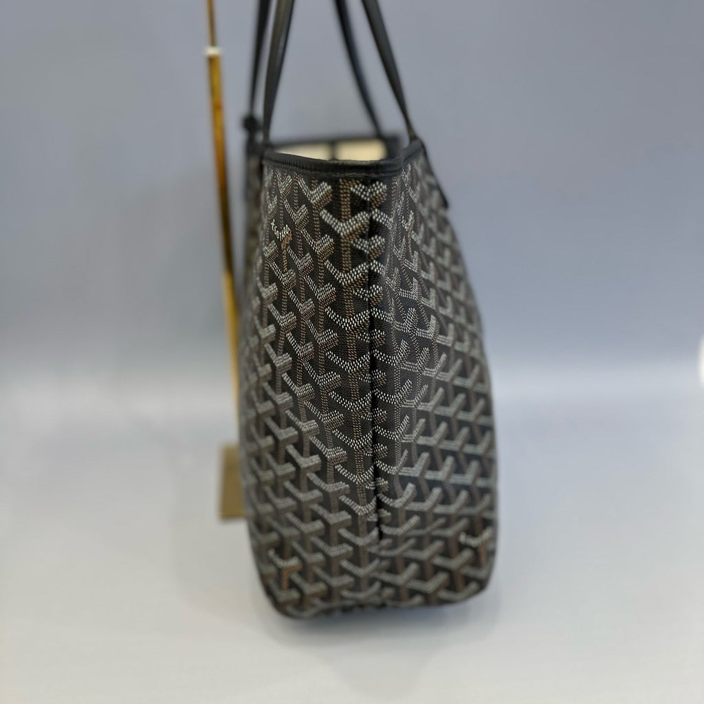 Authentic Goyard Saint Louis PM Tote Bag - Classic Black/Tan Goyardine Canvas