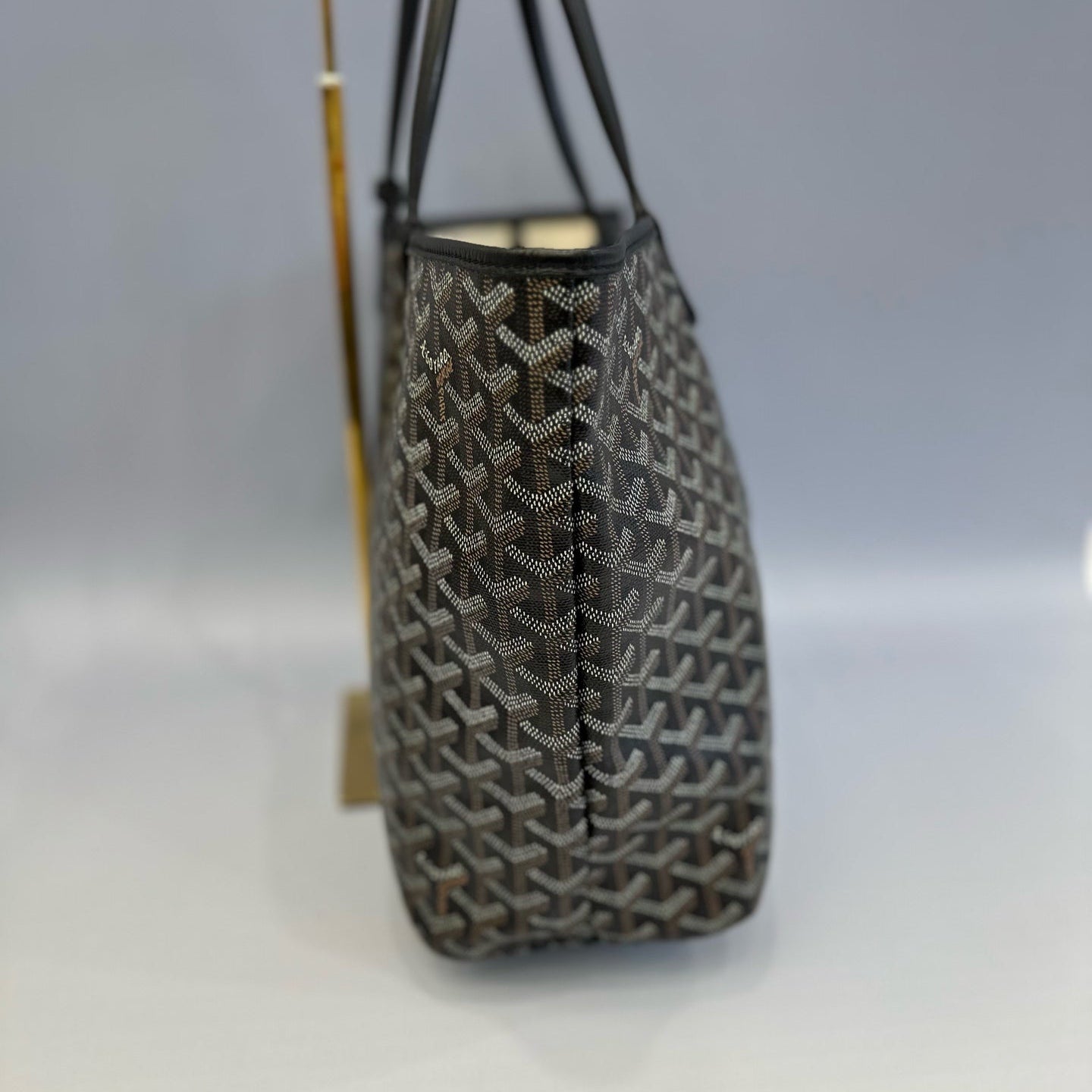 Authentic Goyard Saint Louis PM Tote Bag - Classic Black/Tan Goyardine Canvas