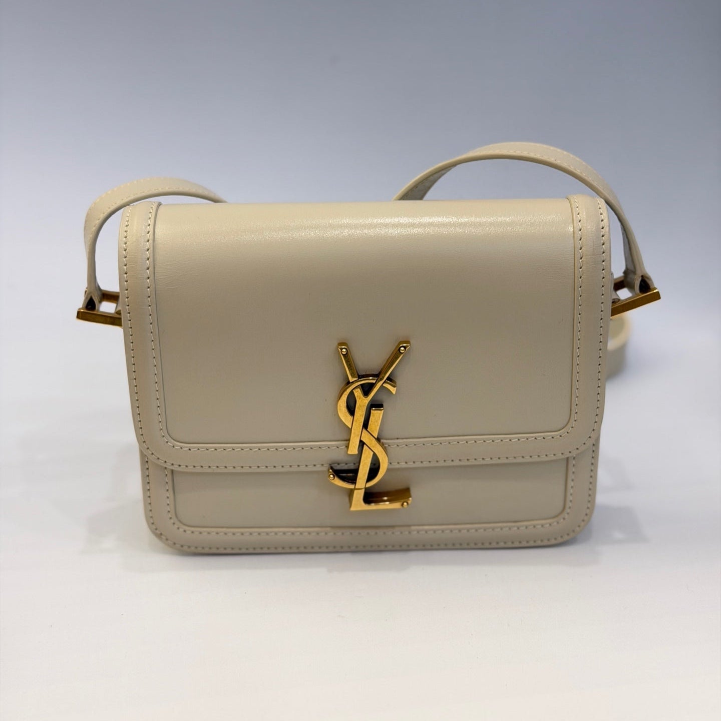 Saint Laurent Solferino Small Shoulder Bag in Cream Box Leather