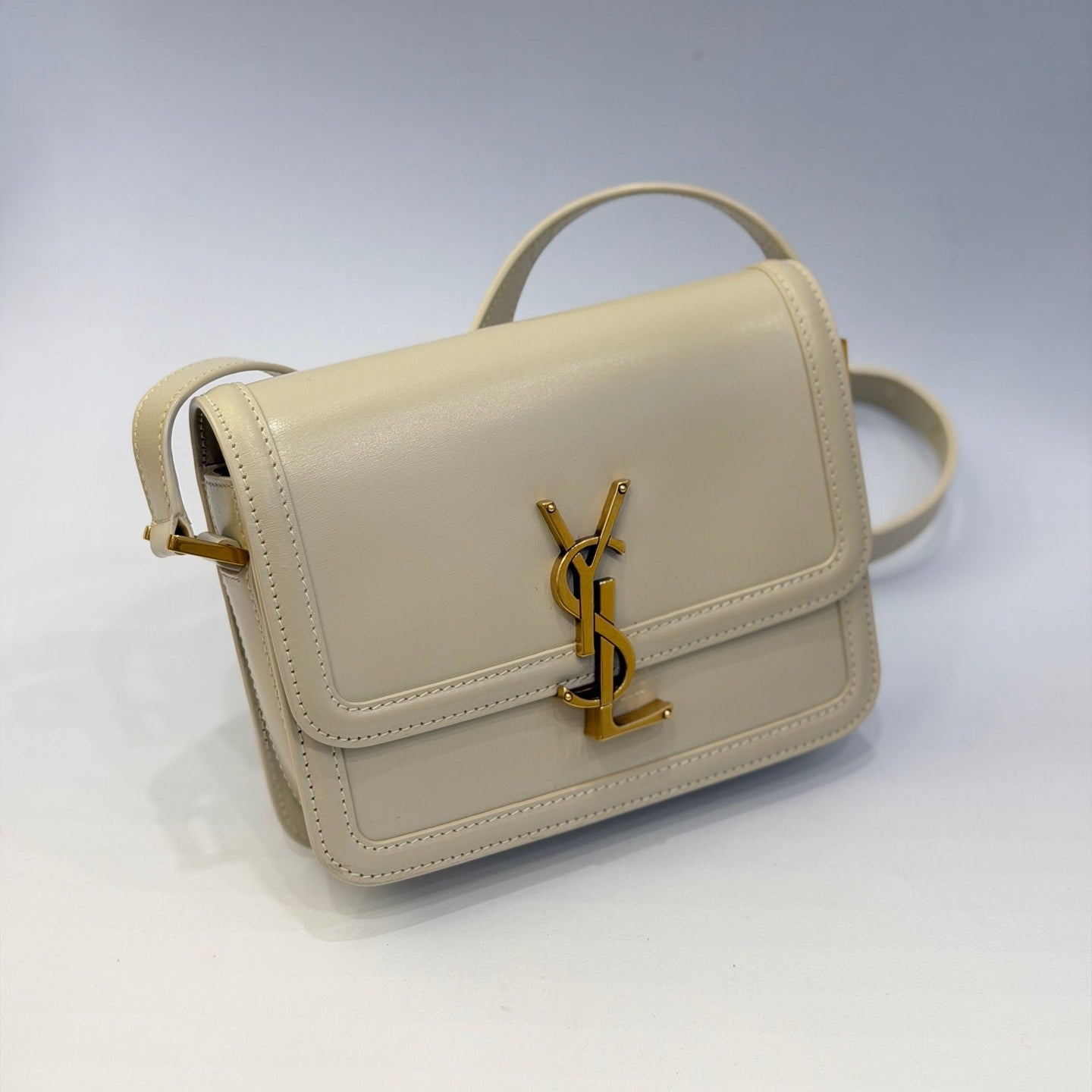 Saint Laurent Solferino Small Shoulder Bag in Cream Box Leather