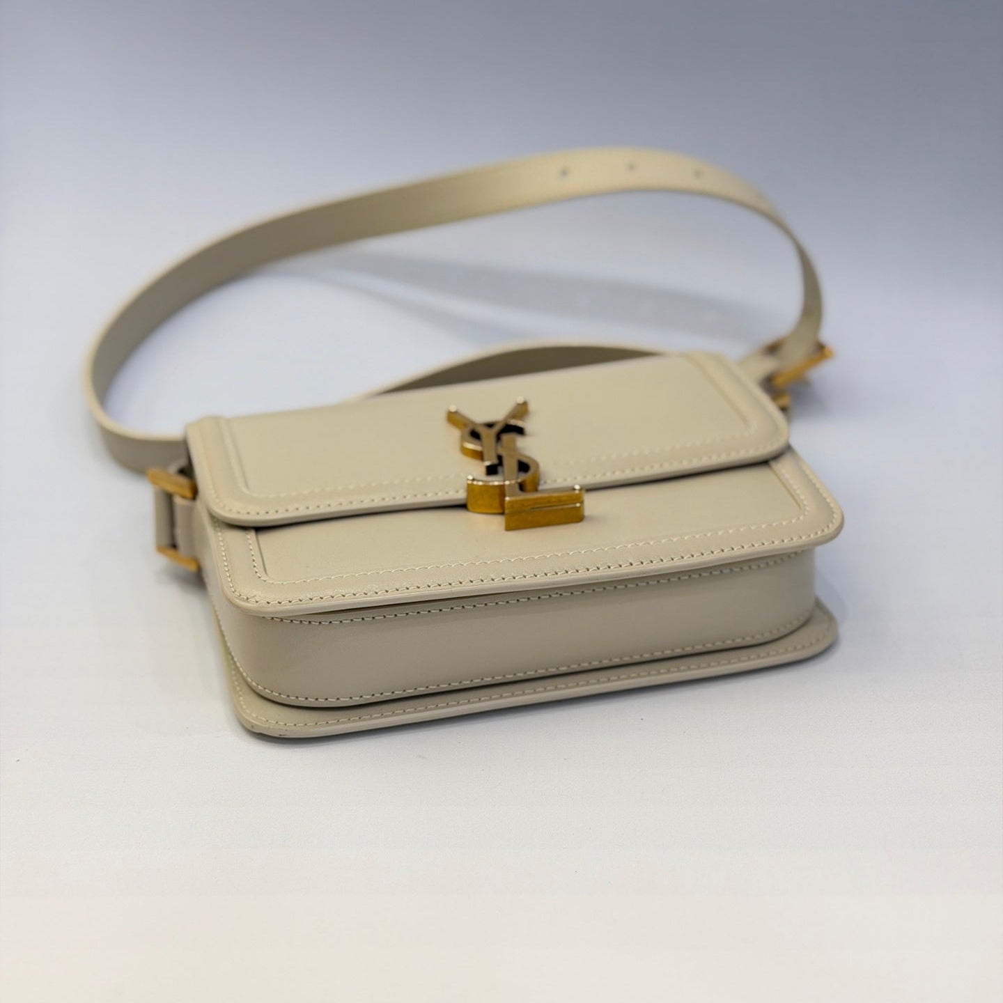 Saint Laurent Solferino Small Shoulder Bag in Cream Box Leather