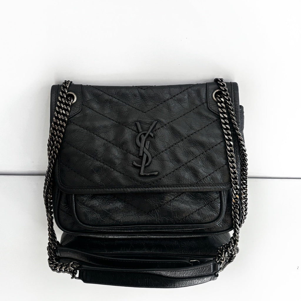 Saint Laurent Niki Medium in Crinkled Vintage Leather with Black Hardware