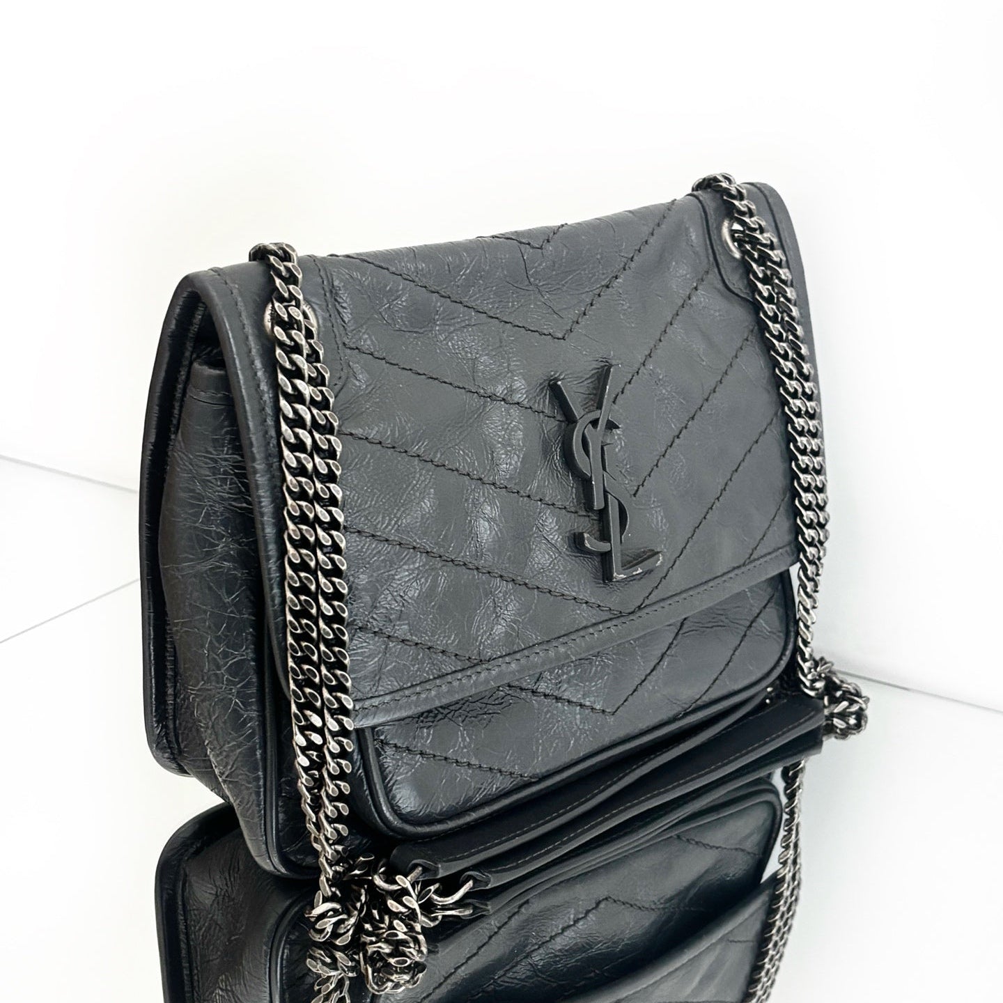 Saint Laurent Niki Medium in Crinkled Vintage Leather with Black Hardware