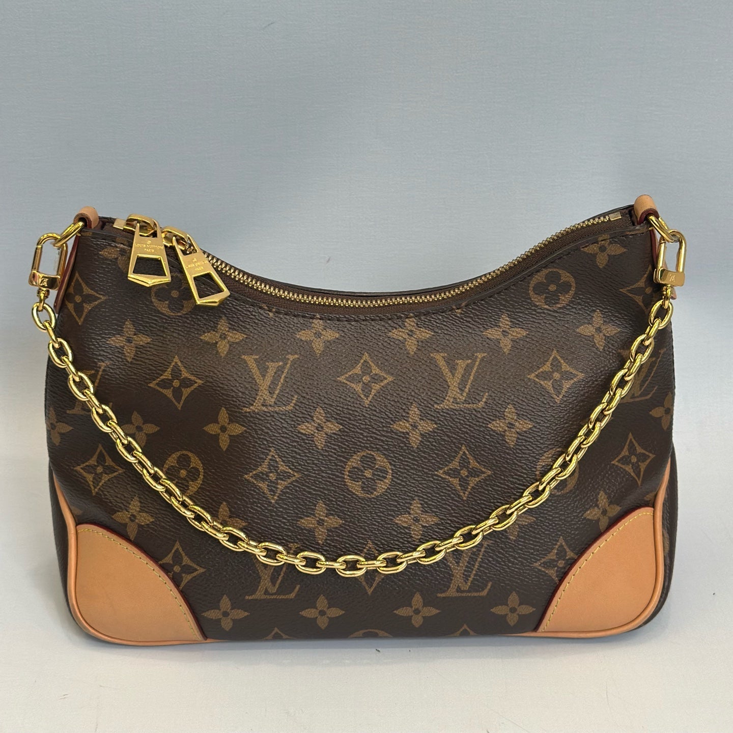 Louis Vuitton Boulogne in Monogram Canvas with Black/Tan Leather Trim and Gold-Tone Chain